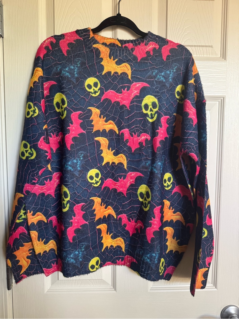 NWT Navy Halloween Sweater with Neon Pink, Orange & Yellow, Various Sizes